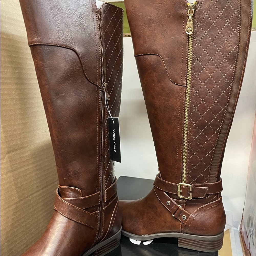 G by Guess Women's Shoes Haydin Leather Almond Toe Knee High Fashion Boots Brown - Picture 2 of 16